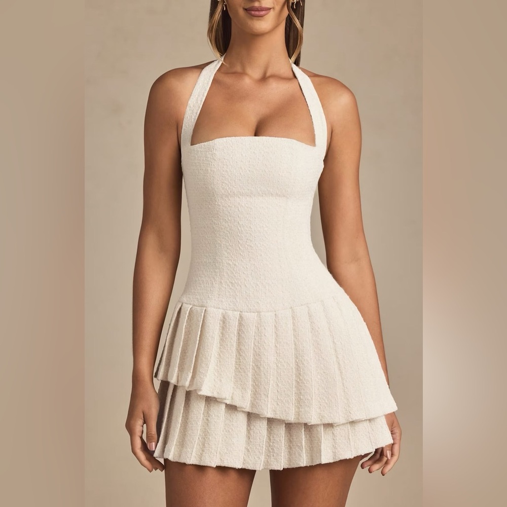 Oh Polly Asymmetric Layered Halter neck Mini Dress in Ivory size US 6 with tags!